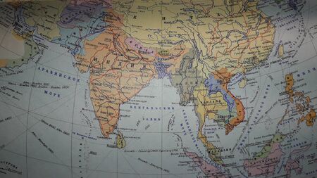 KIEV, UKRAINE - JANUARY 14, 2020: Old collection of maps and the atlases