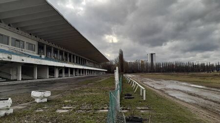 KIEV, UKRAINE - FEBRUARY 3, 2020: The building in the territory of the hippodrome for horse the racingのeditorial素材