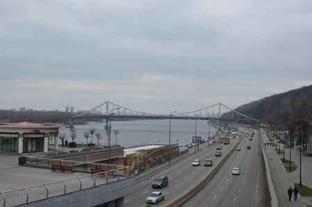 KIEV, UKRAINE - FEBRUARY 16, 2020: Panorama of the city and architecture of the Podilのeditorial素材