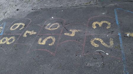 Children drawings on the pavement for outdoor the gamesの写真素材