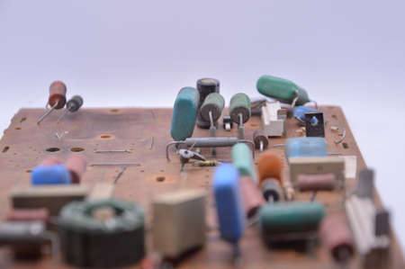 Radio technical parts for electronic equipment on a white the backgroundの写真素材