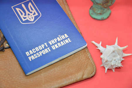 Travel destination with passport and accessories in a the background