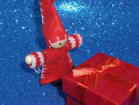 Composition of new year and christmas toys on a the background of the holidayの写真素材