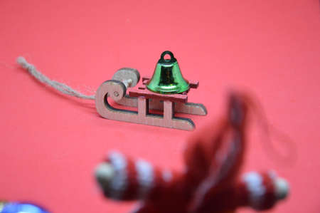 Composition of new year and christmas toys on a the background of the holidayの写真素材