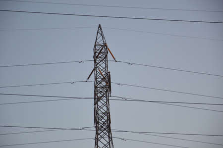 Poles and wires of high-voltage the power lines