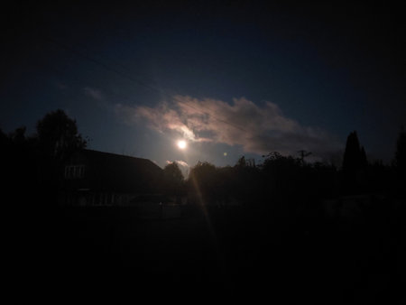 Night full moon in the village