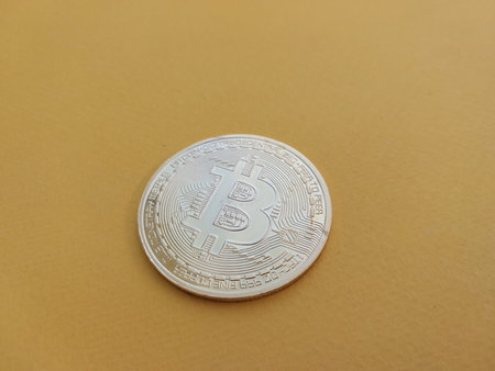 Symbol of the first cryptocurrency the bitcoinの写真素材