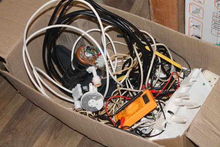 Installation of a junction box and an electrical outletの写真素材