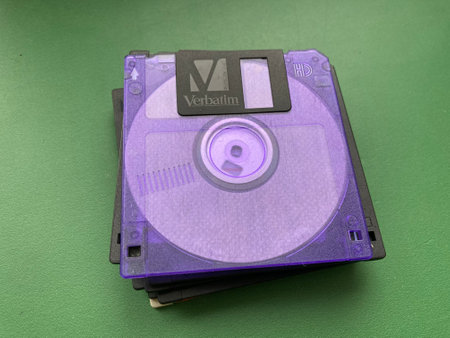 KYIV, UKRAINE - March 20, 2024: Floppy disks for storing computer the informationのeditorial素材
