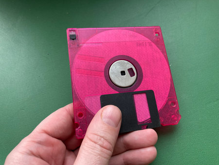 KYIV, UKRAINE - March 20, 2024: Floppy disks for storing computer the information