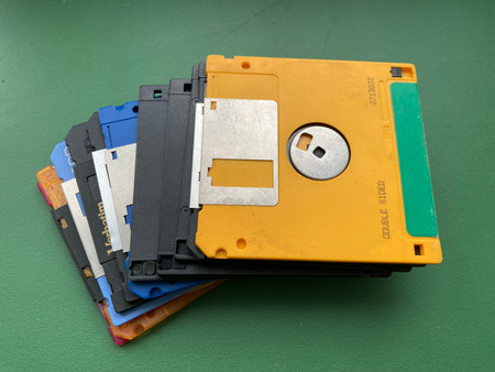 KYIV, UKRAINE - March 20, 2024: Floppy disks for storing computer the information
