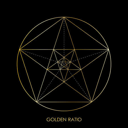 Pentagram. Pentagonal star. Golden section. Fibonacci number. Geometric shape. Abstract vector background. Vectorのイラスト素材