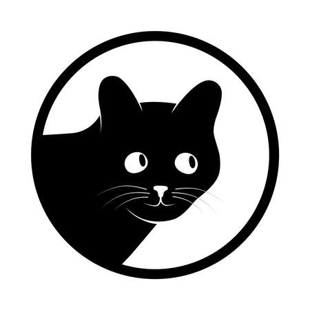 Sign head cat. Isolated black silhouette head cat in circle on white background. Vector illustrationのイラスト素材