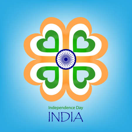 Indian Independence Day concept background. Poster with flower from of hearts in colors indian flag...