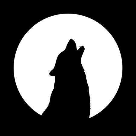 Wolf howls on the moon. Wolf mascot. Isolated symbol.のイラスト素材