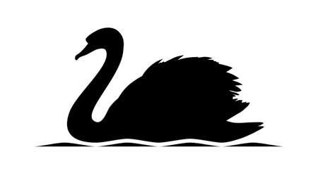 Black silhouette swan. Isolated symbol or icon swan on white background. Abstract sign swan. Logo. Vector illustrationのイラスト素材