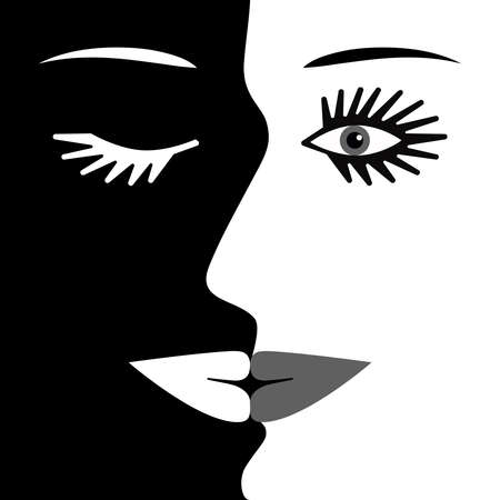 girl face and profile day and night abstract vector illustrationのイラスト素材