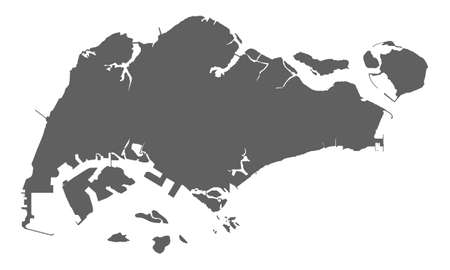 Very accurate blank map of Republic Singapore. Isolated grey blank map Singapore on white background. Flat vector illustration.