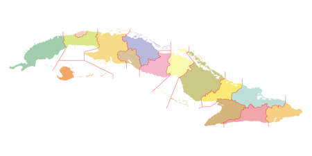 Colorful map of Cuba with the administrative division into provinces until 2011. High detail. Vector illustrationのイラスト素材