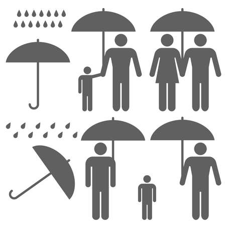 Icons set people and umbrellas on white backgroundのイラスト素材