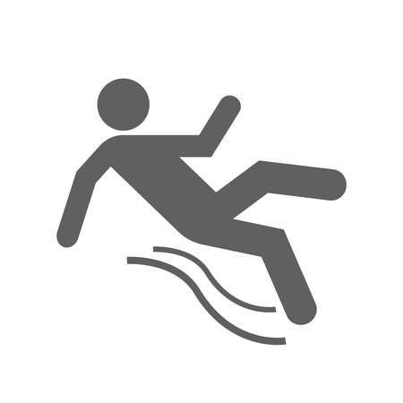Isolated icon silhouette of a falling man on white background. Wet the floor. Vector illustrationのイラスト素材