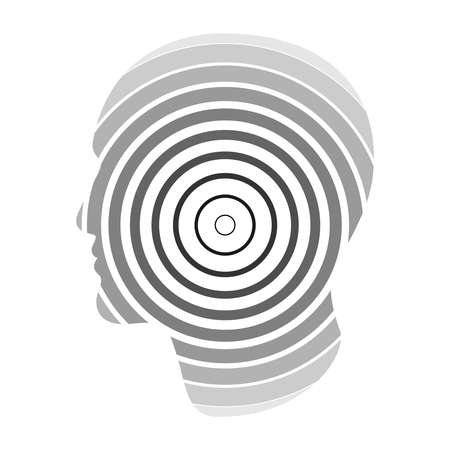 Head consists of rings. Sign abstract silhouette head men from grey rings. Isolated symbol on white background. Vectorのイラスト素材