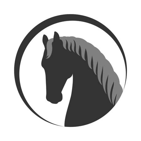Head horse sign. Horse icon. Isolated silhouette head horse in the circle on white background. Vector illustrationのイラスト素材