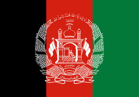 Afghanistan flag with official colors and the aspect ratio of 7:10. Flat vector illustration.のイラスト素材
