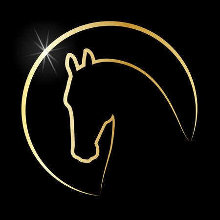 Head horse sign. Horse icon. Isolated silhouette head horse in the circle on black background.  Vector illustrationのイラスト素材