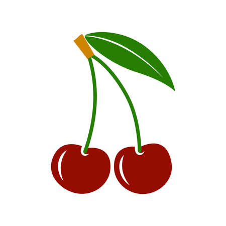 Cherry icon. Cherry isolated black sign on white background. Symbol cherry with leaf. Vector illustrationのイラスト素材