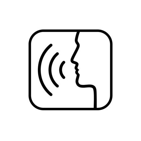Speaking man sign. Head contour with sound waves isolated on white background. Icon voice with sound waves. Vector illustrationのイラスト素材