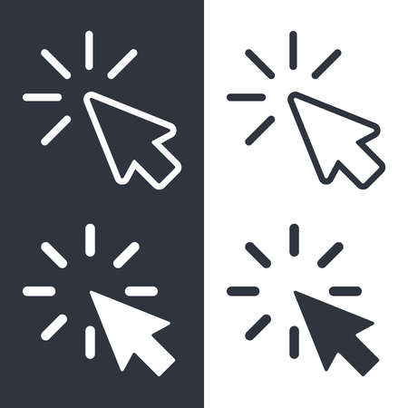 Cursors icons set. Arrows graphic signs isolated on white and black background. Symbols clicks for design websites, apps, etc. Vector illustrationのイラスト素材