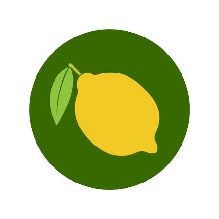 Lemon icon. Lemon in the circle sign isolated on white background. Symbol lemon with leaf. Vector illustrationのイラスト素材
