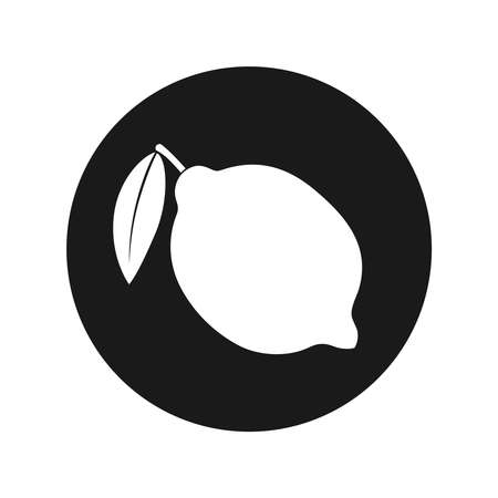 Lemon icon. Lemon in the circle sign isolated on white background. Symbol lemon with leaf. Vector illustrationのイラスト素材