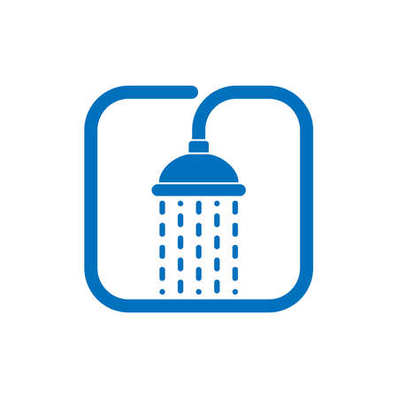 Shower head with trickles water graphic icon. Douche sign isolated on white background. Shower or bathroom symbol. Vector illustrationのイラスト素材