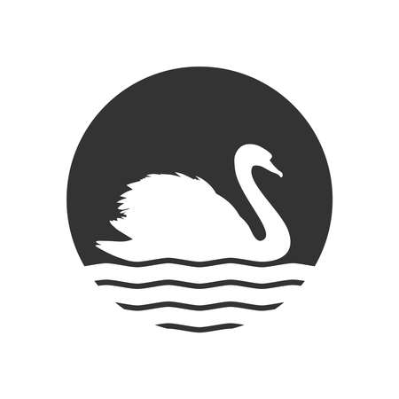 Swan graphic icon. Swan on the water sign in the circle isolated on white background.  Vector illustrationのイラスト素材