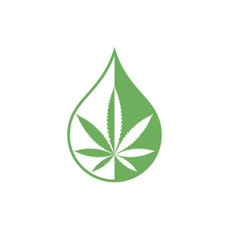 Cannabis oil graphic icon. Sign CDB oil drop with cannabis leaf  isolated on white background. Medical symbol. Vector illustrationのイラスト素材