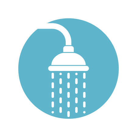 Shower head icon with trickles water. Douche sign in the circle isolated on white background. Shower or bathroom symbol. Vector illustrationのイラスト素材