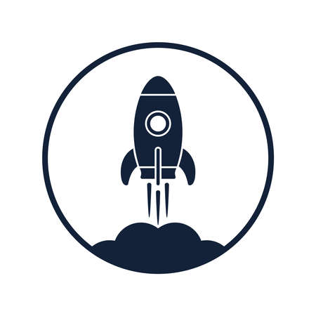 Rocket rocketing graphics icon. Spaceship startup sign. Spacecraft symbol in the circle isolated on white background. Vector illustrationのイラスト素材