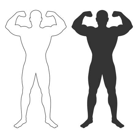 Powerful man graphic icons. Human body signs isolated on white background. Bodybuilding and fitness symbol. Vector illustrationのイラスト素材
