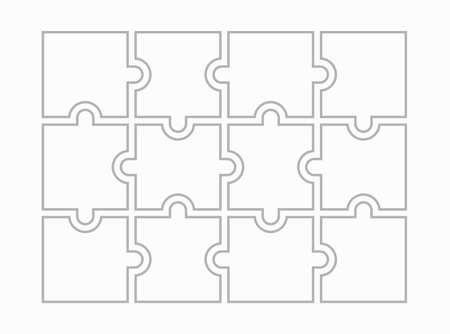Twelve blank puzzle pieces. Puzzle for web, information or presentation design, infographics. White puzzle on white background. Vector illustrationのイラスト素材