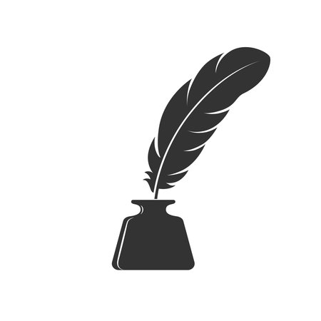 Inkwell and feather graphic icon. Ink feather in the inkwell sign isolated on white background. Vintage symbol. Vector illustrationのイラスト素材