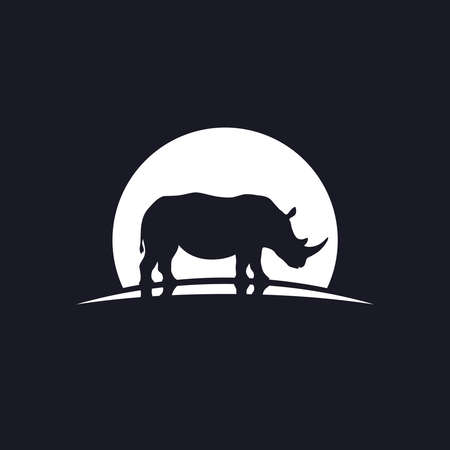 Rhino graphic icon. Rhinoceros sign in the circle isolated on black background. Wildlife symbol. Vector illustrationのイラスト素材