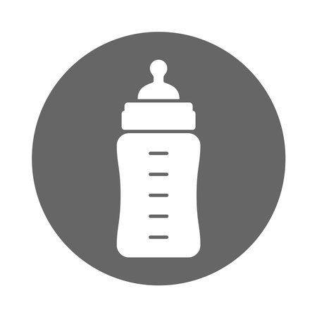 Baby feeding bottle icon. Baby milk bottle sign in the circle isolated on white background. Vector illustrationのイラスト素材