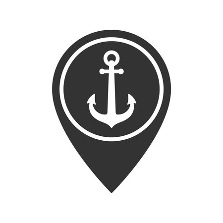 Anchor on map pointer graphic icon. Seaport symbol. Sign isolated on white background. Vector illustrationのイラスト素材
