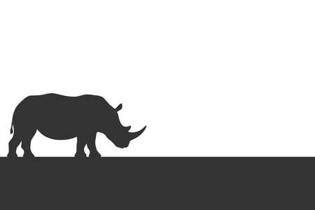 Rhino graphic icon. Rhinoceros sign with line of ground on white background. Wildlife line symbol. Vector illustrationのイラスト素材