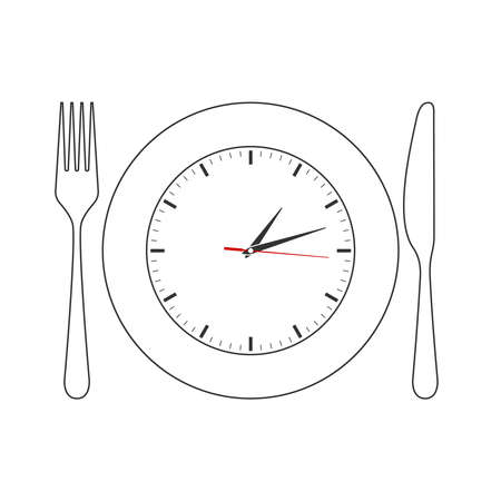 Time for lunch concept graphic poster. Knife with fork and plate sign isolated on white background. Vector illustrationのイラスト素材