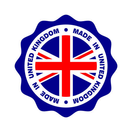 Stamp with text made in United Kingdom. Label British premium quality. Seal flag UK in the circle. Vector illustrationのイラスト素材