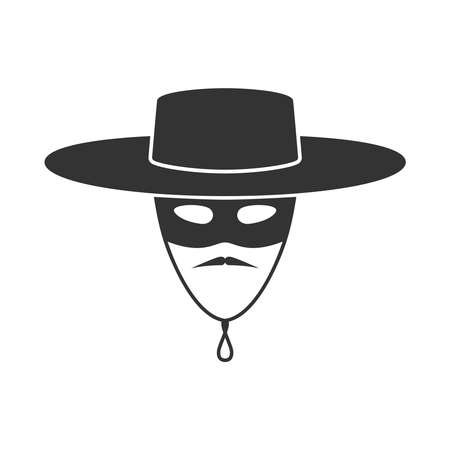 Zorro mask graphic icon. Hat, mask and mustache sign isolated on white background. Vector illustrationのイラスト素材