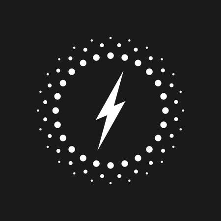 Wireless charging graphic icon. Lightning in circles sign isolated on black background. Wireless technology symbol. Vector illustrationのイラスト素材
